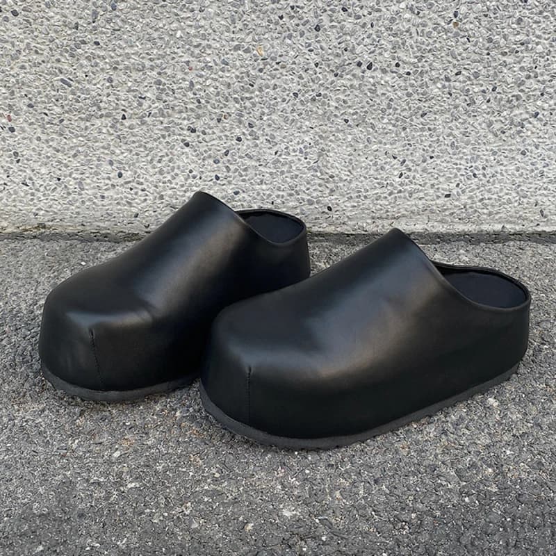 Chaussures en cuir Boken noir pour hommes, pantoufles design à semelles épaisses, nouvelles mules d'