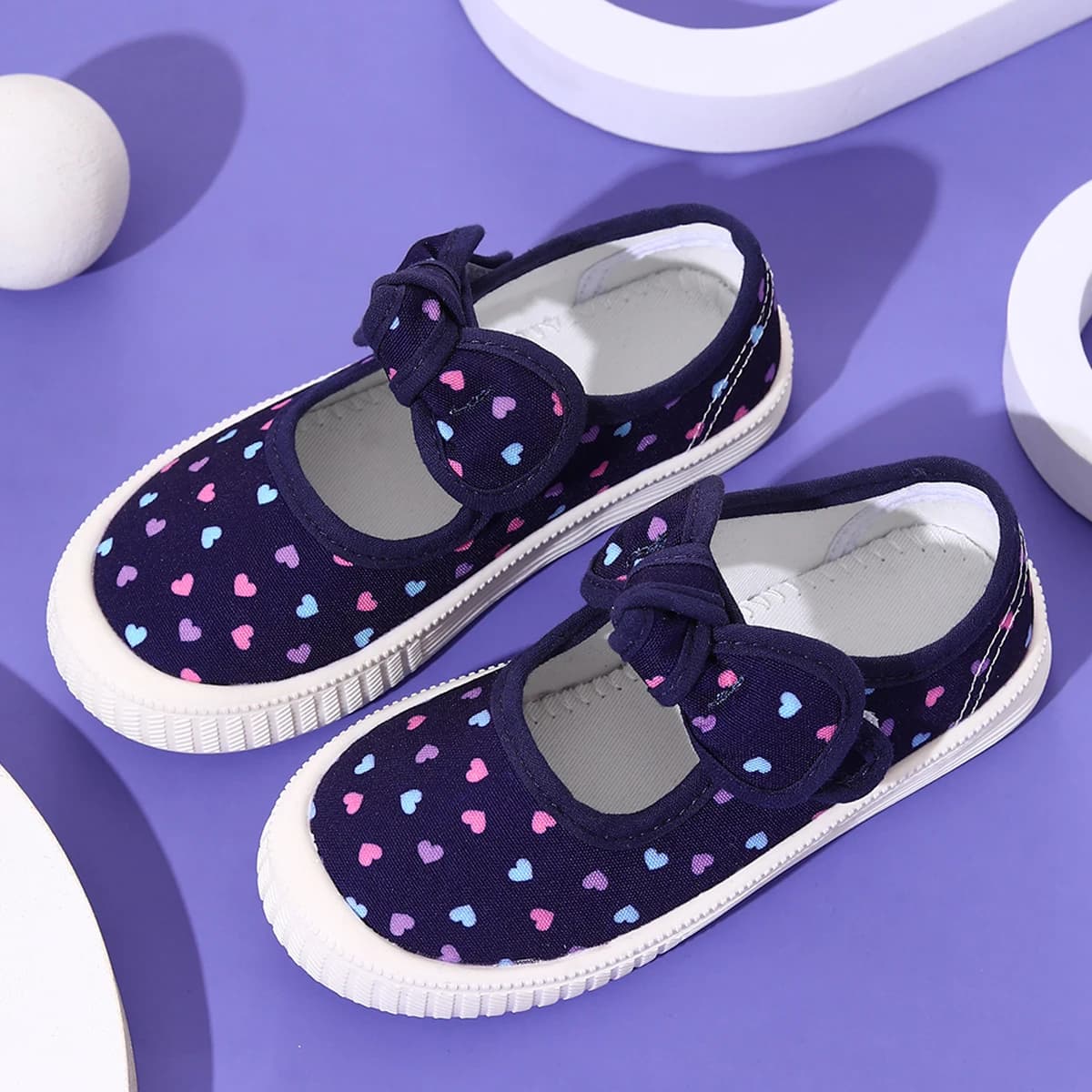 Chaussures en toile pour filles, baskets décontractées avec joli nœud et imprimé Velcro, design larg