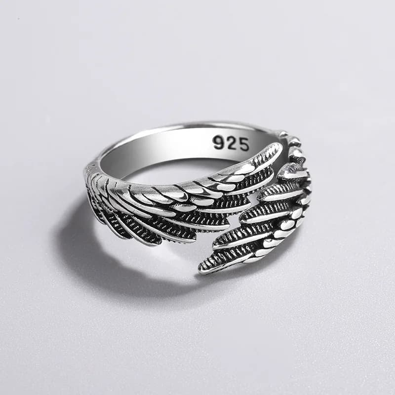 Bagues réglables en argent Sterling 925 pour femmes, ailes d'ange, plumes, fiançailles, mariage, bij