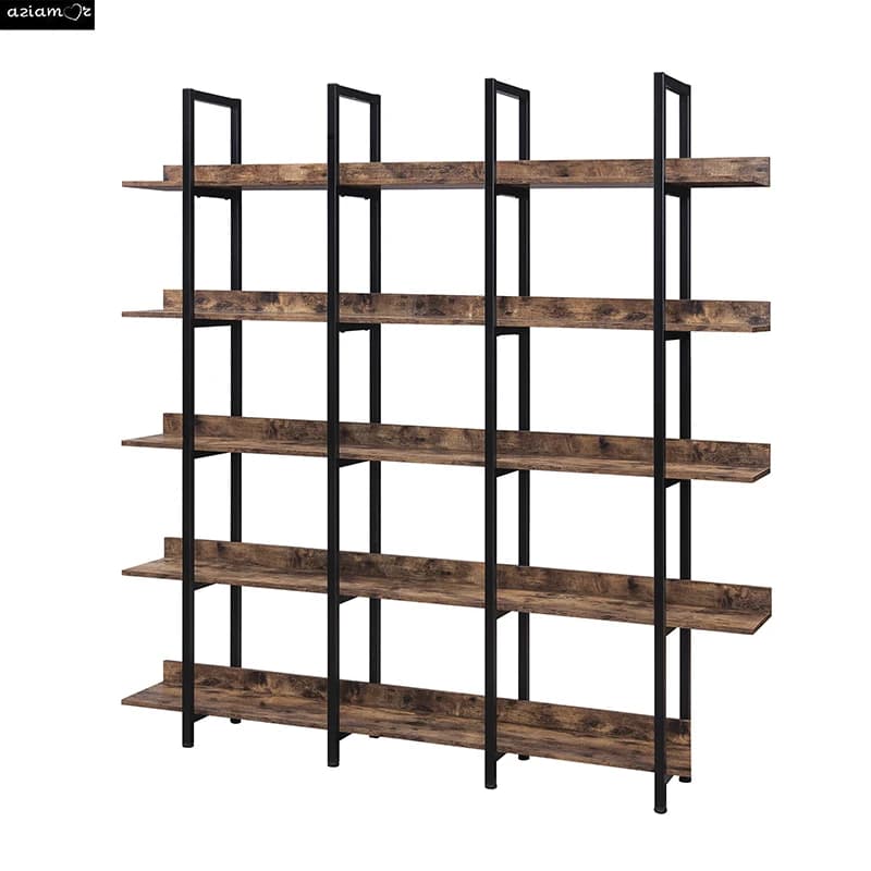 Bibliothèque Ouverte à 5 Niveaux, Étagère de Style Industriel Vintage avec Cadre en Métal, Planche N