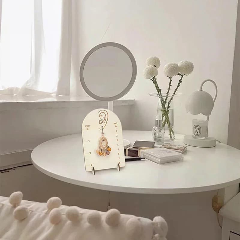 Présentoir de mesure pour boucles d'oreilles, organisateur en bois pour bijoux avec arche de mesure 