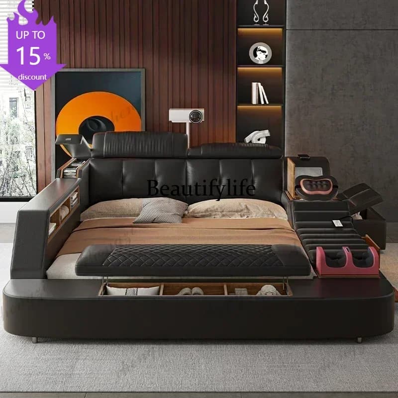Lit double king size A182 noir avec tiroirs de rangement