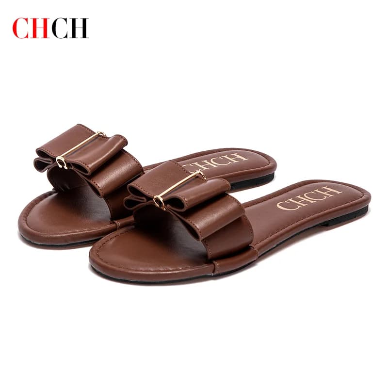 CHCH chaussures plates pour femmes nouvel été nœud pantoufles décontractées noir chaussures pour fem