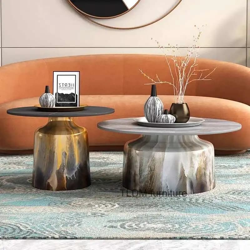 Table Basse Ronde Basse en Pierre de Marbre, Design Japonais, Moderne, Français, Ensemble Nordique,