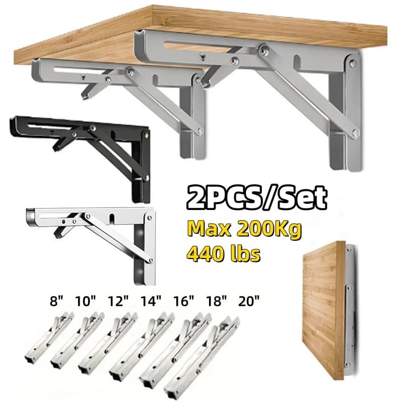 Support d'étagère d'angle pliant triangulaire, 2 pièces, support d'étagère pliable robuste en acier