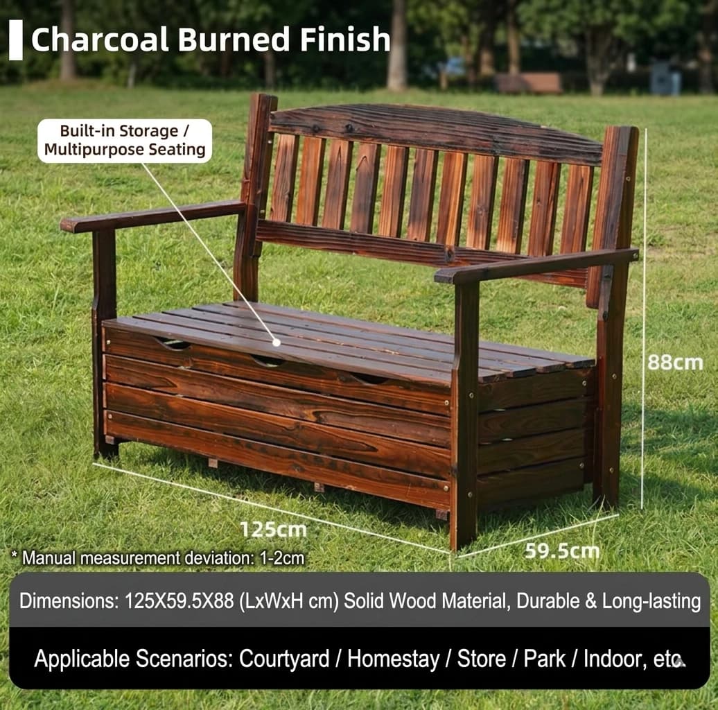 Banc de rangement extérieur en bois, chaise de jardin style assise, mobilier en bois pour patio et j