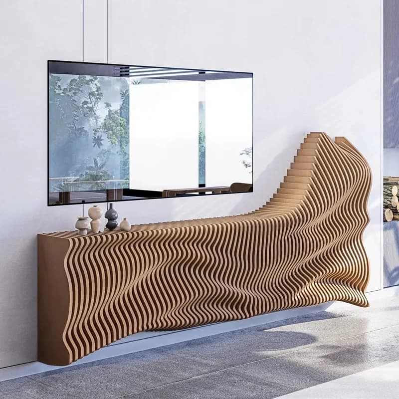 Meuble paramétrique Le meuble TV en bois propose un espace d'affichage de rangement ample, le fait i