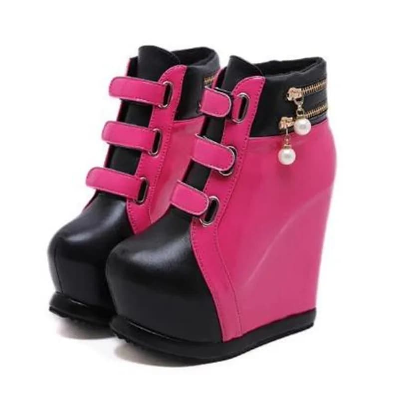 Marque chaussures à semelles compensées femmes bottines Zapatillas Mujer fond épais perle Sexy haute
