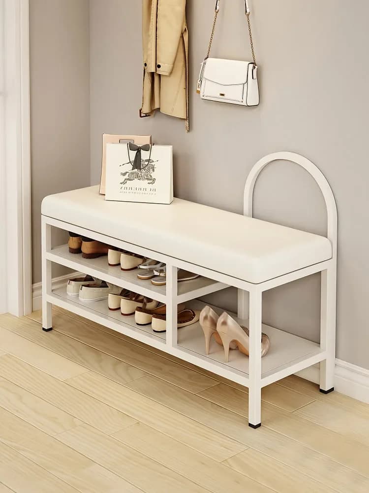 Tabouret à langer pour chaussures de maison de style crème, tabouret long intégré à l'entrée, entrée