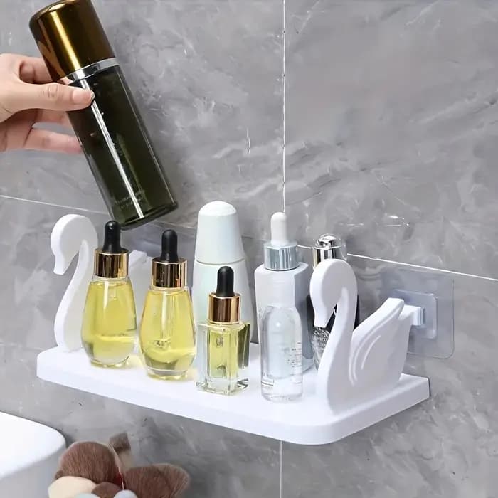 1 étagère murale en forme de cygne, un support de rangement polyvalent adapté aux salles de bain, cu