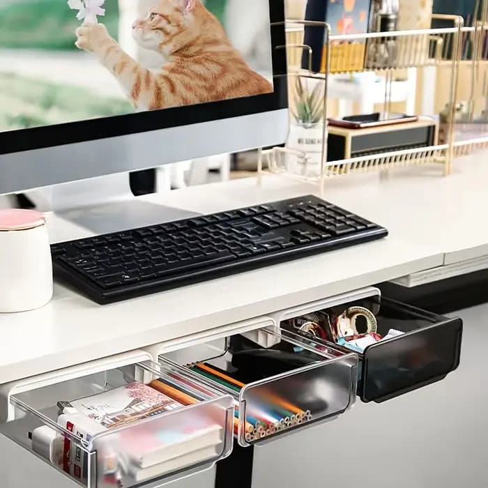 Boîte de rangement à tiroir sous le bureau, organisateur Invisible sans perçage, boîte de rangement inférieure de bureau extractible