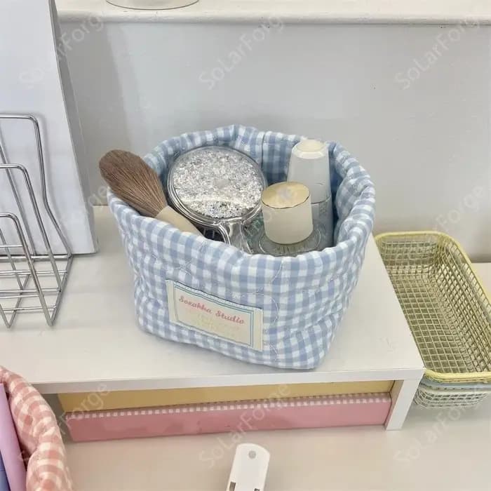 Panier de rangement en tissu à carreaux pour la maison