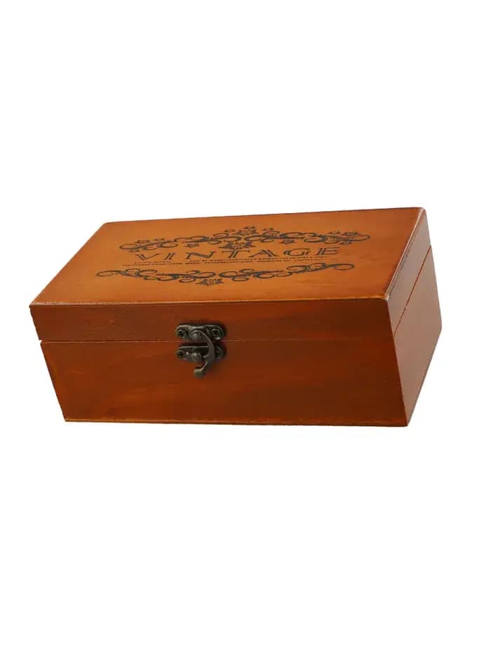 Boîte de rangement en bois à verrouillage rétro