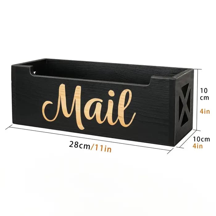 Organisateur de courrier en bois massif - Panier à enveloppes rustique pour bureau