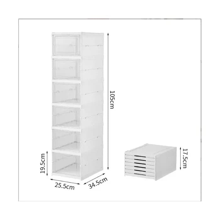 Boîte à chaussures pliable à 6 couches – Organisateur anti-poussière, aucun assemblage requis, solut