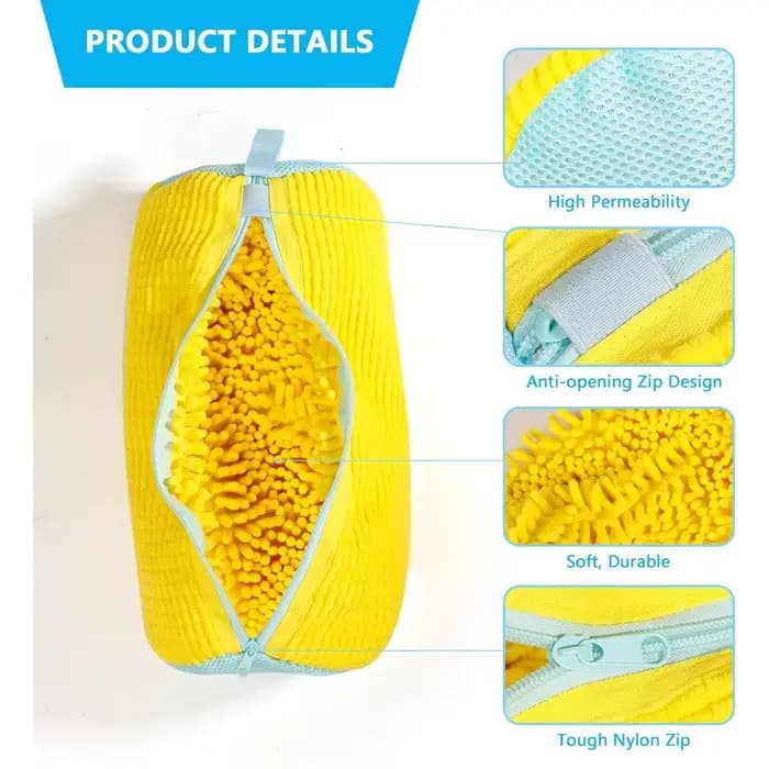 Sac de Machine à laver les chaussures Durable pour tous les Types de chaussures-jaune avec fermeture éclair bleue