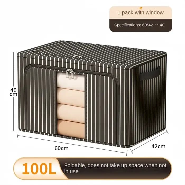 Organisateur de garde-robe rayé Oxford – Boîte de rangement pour maison/vêtements avec poignée et fenêtre
