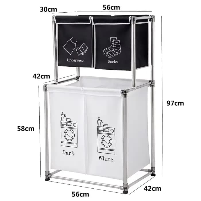 Panier à linge multicouche avec support de tri, organisateur de rangement de vêtements de salle de b