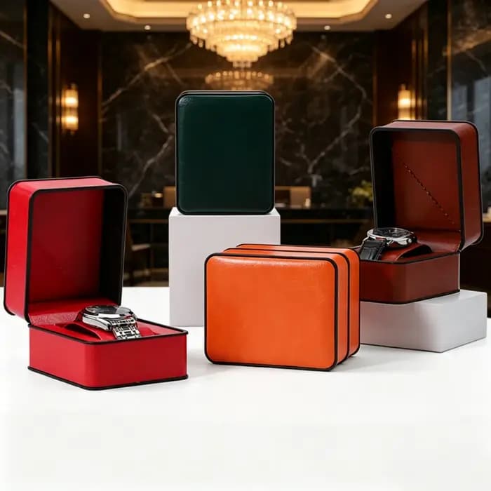 Boîte de rangement pour montre en cuir PU noir et vert