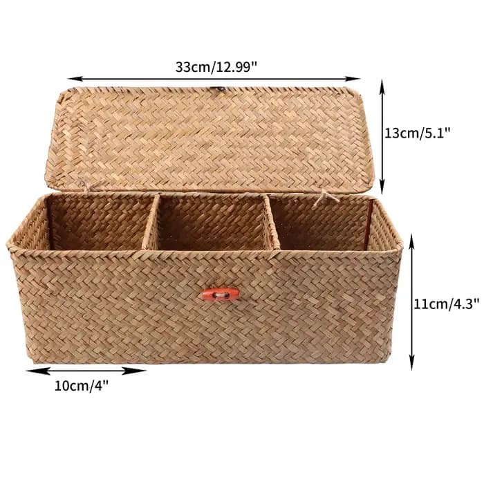 Paniers de rangement tissés à la main avec couvercle, boîte de rangement pour vêtements anti-poussiè