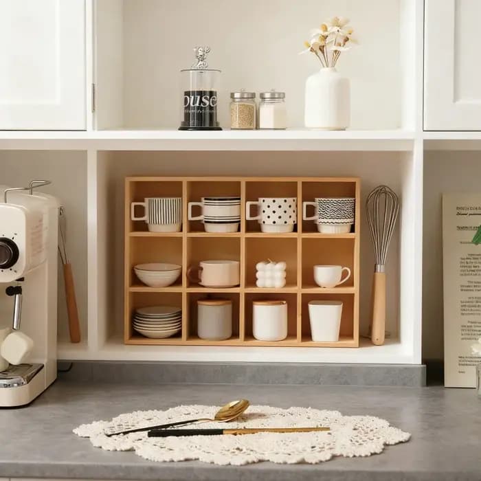 Support de rangement pour tasses d'eau en bois massif