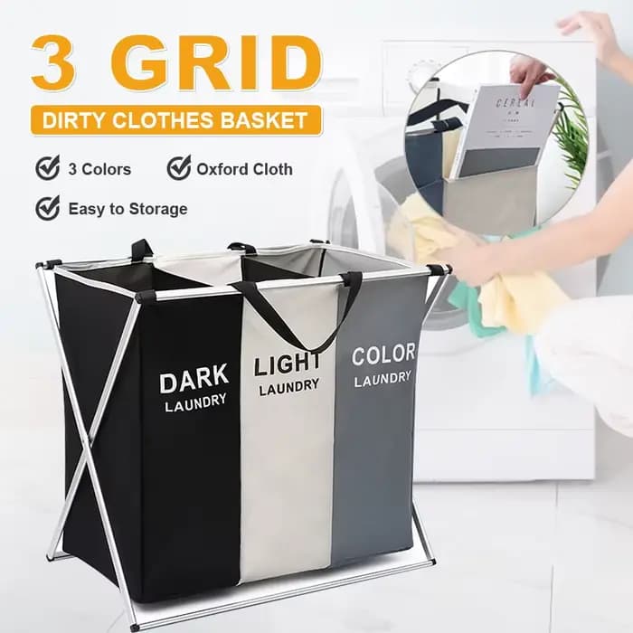 Panier de rangement pour vêtements sales à trois grilles