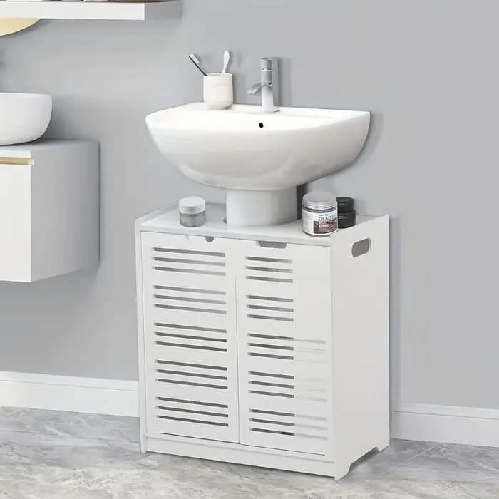 Meuble-lavabo de salle de bain moderne en PVC blanc