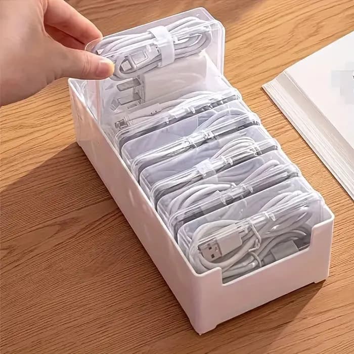 Boîte de rangement transparente en plastique pour câbles de données