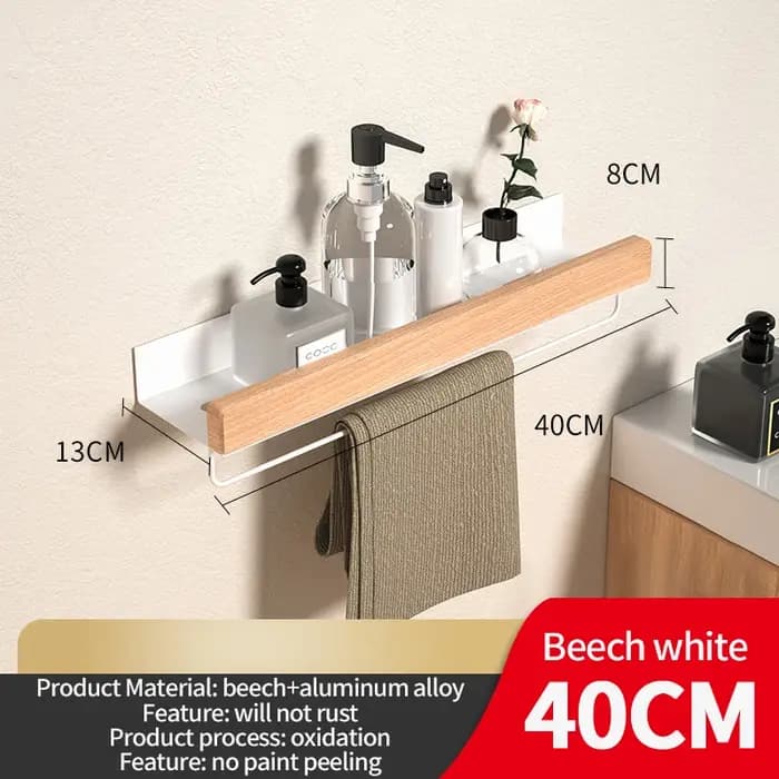 Étagère de salle de bain en bois et aluminium