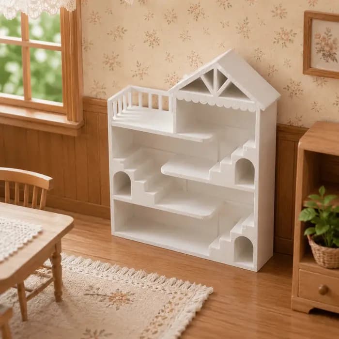 1 pièce Étagère de présentation blanche multi-niveaux pour villa, avec escalier, balcon et rangement pour scènes de mini-maisons et objets de collection