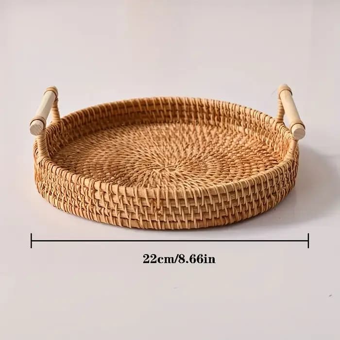 Plateau en rotin tissé à la main et panier de conservation des aliments | Organisateur de cuisine écologique avec