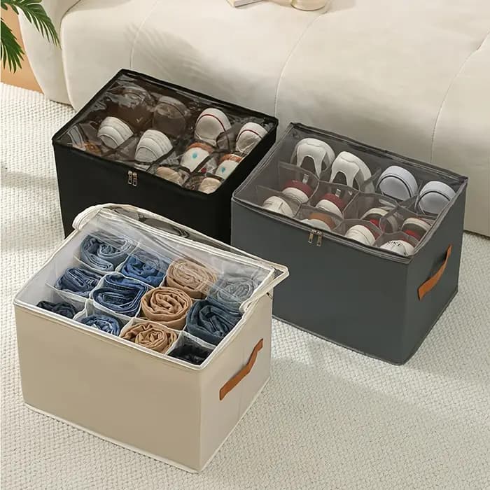 Organisateur de chaussures pliable avec couvercle - Boîte de rangement anti-poussière