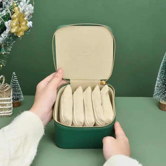 Boîte à bijoux de voyage en cuir véritable pour femme