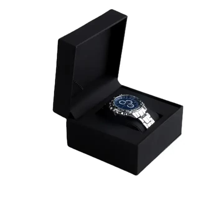 Boîte de rangement de montre à clapet carré en cuir PU noir mat