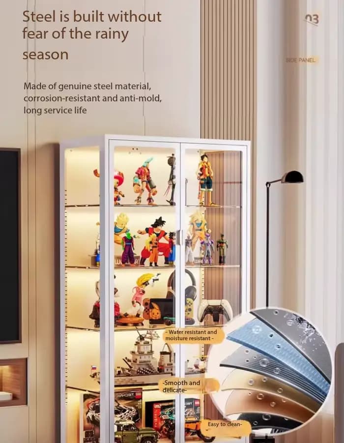 Vitrine pour figurines d'action, armoire de rangement en acier et verre, armoire en fer anti-poussière, vitrine moderne, armoire de rangement pour jouets