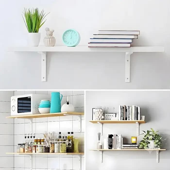 Lot de 2 supports d'étagère robustes 12,5 x 15 cm blancs en forme de L, support d'angle pour étagère flottante murale pour rangement domestique