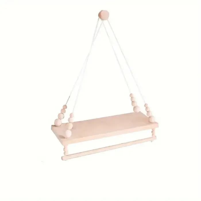 Étagère murale Boho Chic en macramé avec perles en bois et porte-serviettes, rangement suspendu poly
