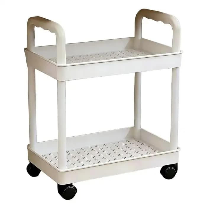 Chariot de rangement à 2 niveaux avec étagères mobiles et roulettes