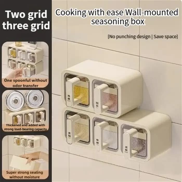 Boîte de rangement d'assaisonnement de cuisine Non perforée avec cuillère