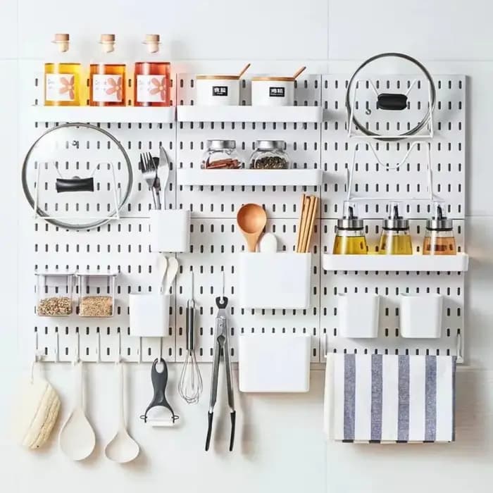 Panneau de rangement mural avec crochets, panneau perforé pour économiser de l'espace, organisateur de rangement DIY pour cuisine, chambre, salle de bain, bureau