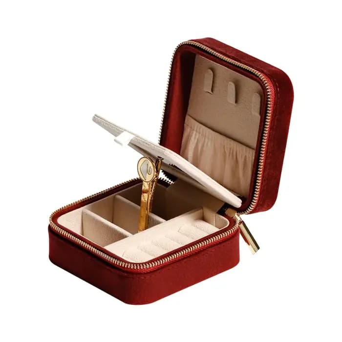 Boîte à bijoux en velours losange avec miroir pour femmes