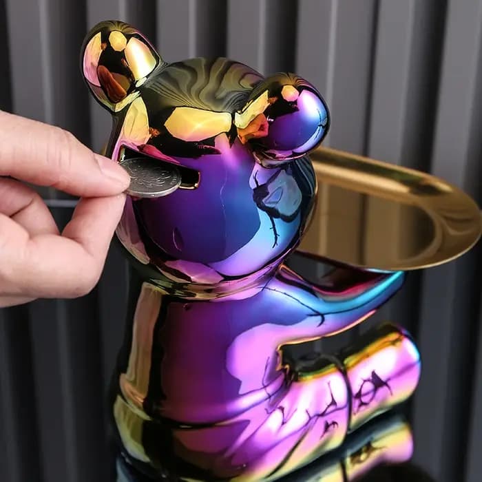 Boîte de rangement ours plaquée colorée en céramique