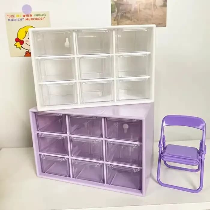 Boîte de rangement transparente à 9 compartiments pour bureau