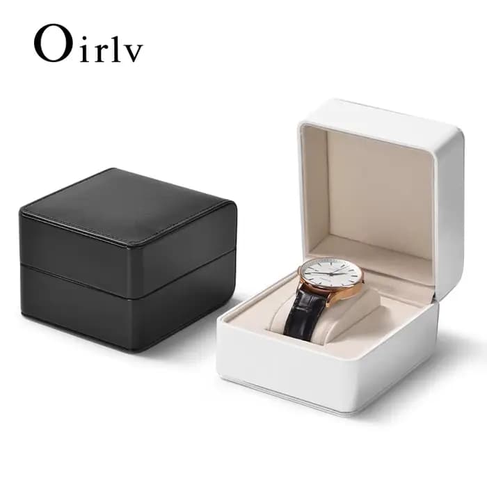 Oirlv Boîte de montre en cuir : extérieur premium avec doublure en daim – Mallette de rangement à fente unique pour montres (options de couleur noir/blanc)