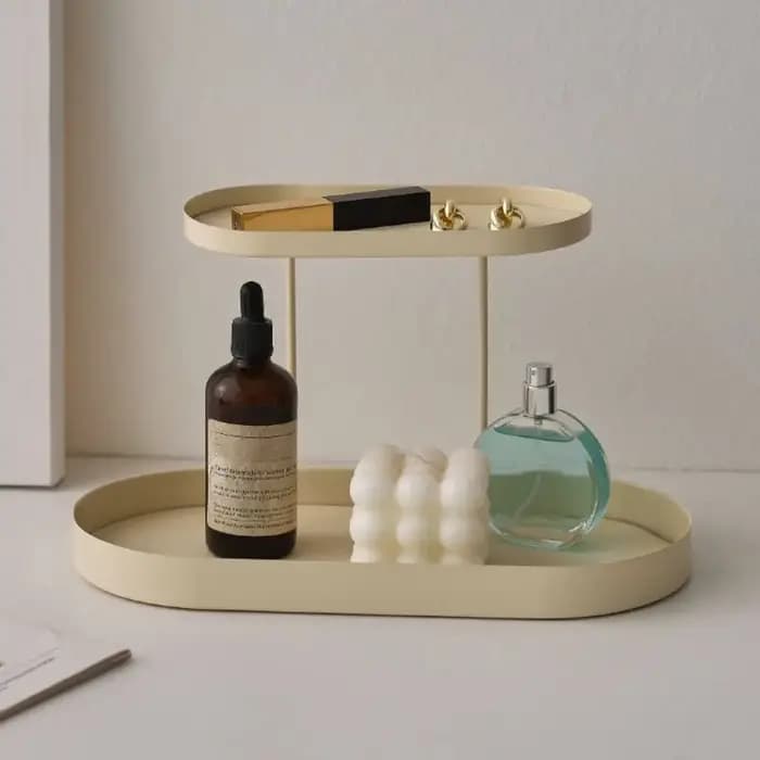 Présentoir de Rangement Cosmétique en Fer avec Coussin en Cuir