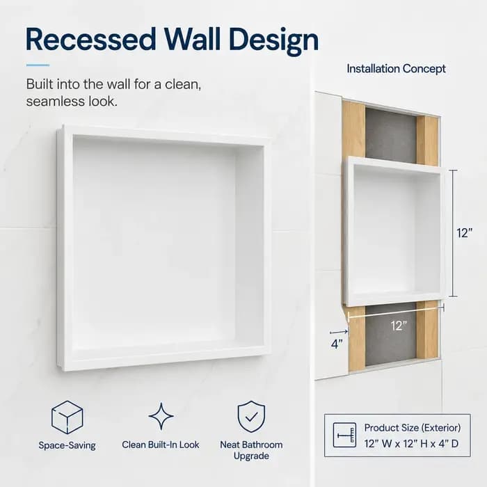 Niche de douche en acier inoxydable blanc mat 12 x 12 x 4 pouces