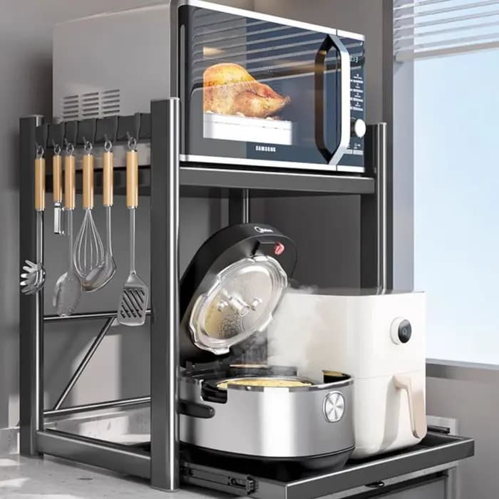 Étagère de rangement pour comptoir de cuisine avec tiroir coulissant pour micro-ondes