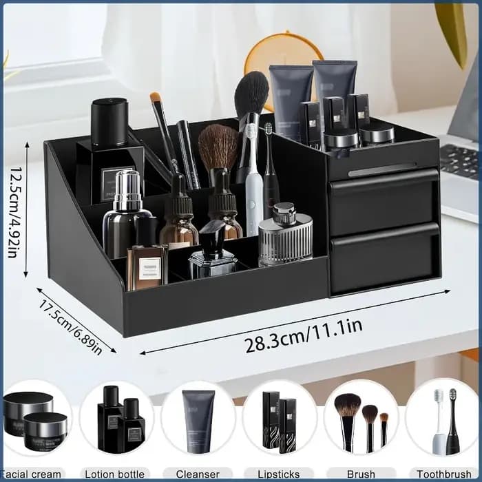 Organisateur de parfum et de colonnes pour hommes avec tiroirs – Boîte de rangement de cosmétiques de comptoir adaptée aux soins de la peau et aux articles de toilette