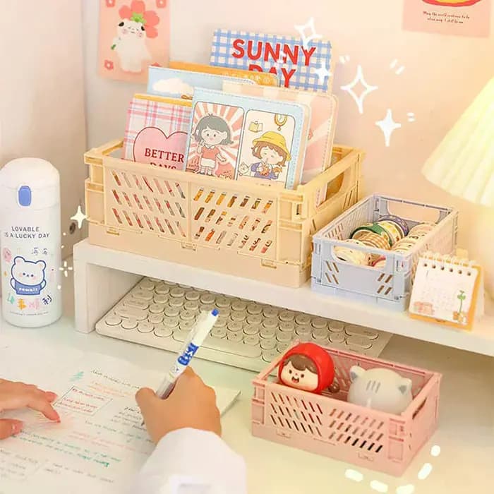 Caisse pliable en plastique, boîte de rangement pliable, panier, conteneur cosmétique, support de bureau, boîte de rangement pour la maison, le bureau et l'école