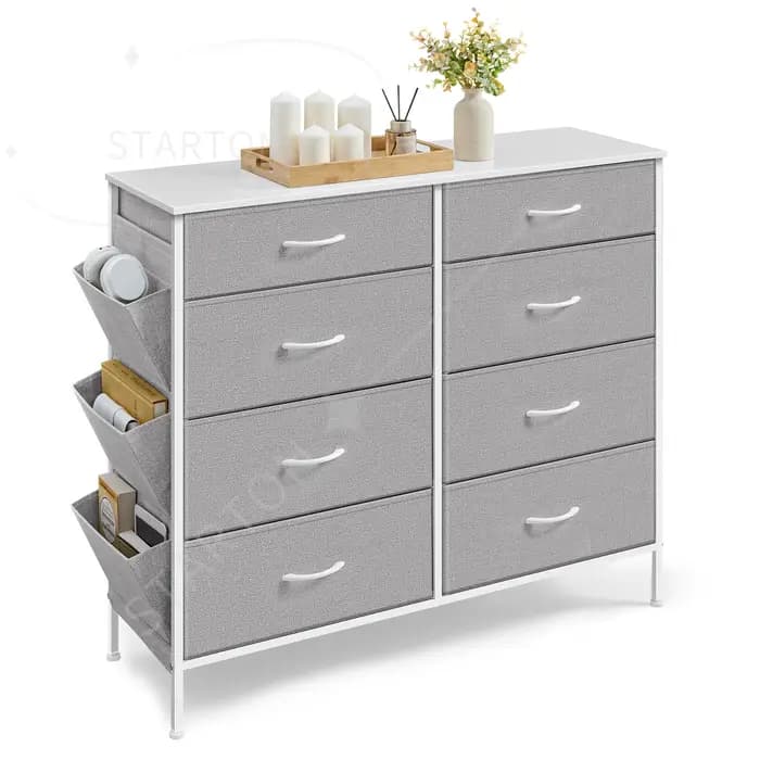 Unité de rangement pour salon, couloir, 8 tiroirs en tissu avec poches latérales, commode pour chamb